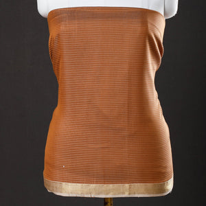 Brown - 2pc Maheshwari Silk Cotton Handloom Stripe Suit Material Set with Zari Border