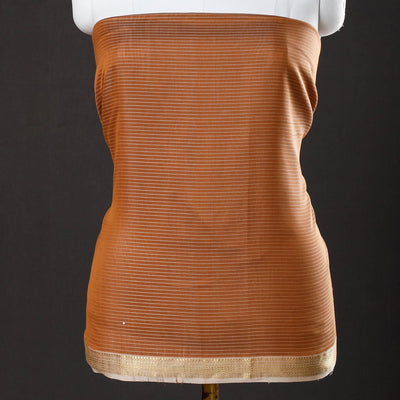 Brown - 2pc Maheshwari Silk Cotton Handloom Stripe Suit Material Set with Zari Border