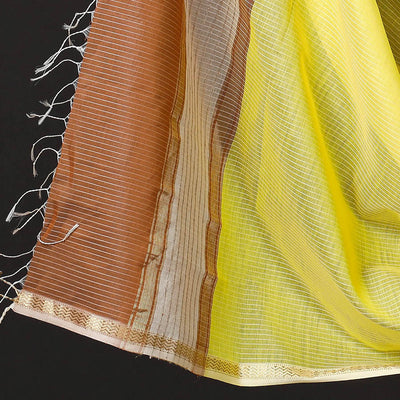 Brown - 2pc Maheshwari Silk Cotton Handloom Stripe Suit Material Set with Zari Border