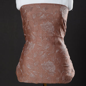 Brown - 3pc Handloom Chanderi Silk Cotton Embroidered Suit Material Set with Digital Printed Dupatta
