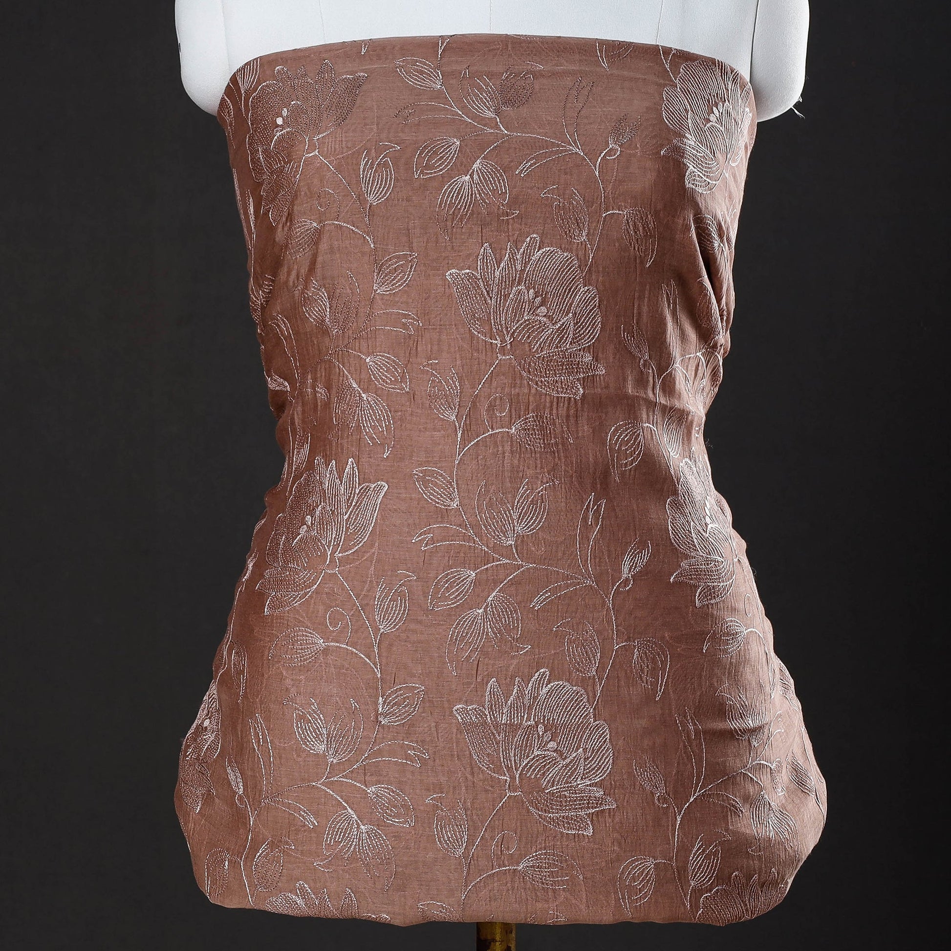 Brown - 3pc Handloom Chanderi Silk Cotton Embroidered Suit Material Set with Digital Printed Dupatta