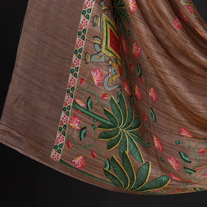 Brown - 3pc Handloom Chanderi Silk Cotton Embroidered Suit Material Set with Digital Printed Dupatta