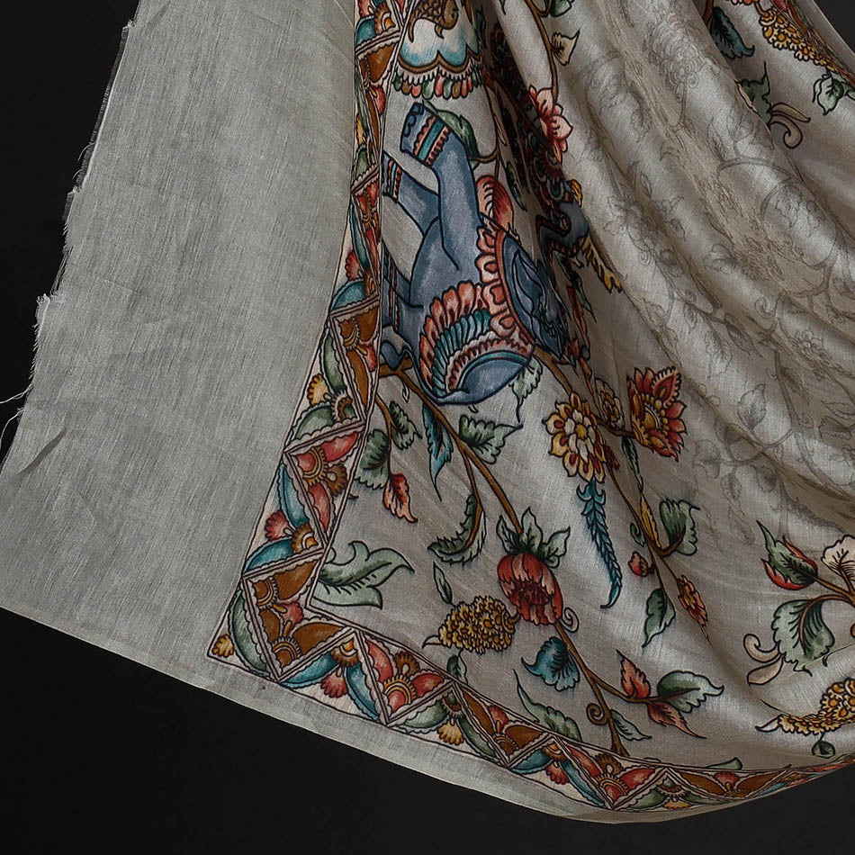 Brown - 3pc Handloom Chanderi Silk Cotton Embroidered Suit Material Set with Digital Printed Dupatta