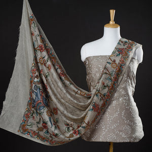Brown - 3pc Handloom Chanderi Silk Cotton Embroidered Suit Material Set with Digital Printed Dupatta