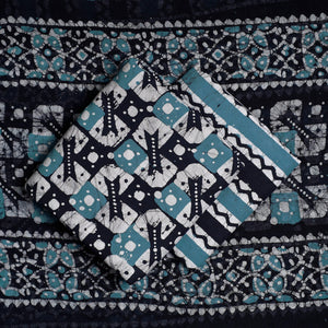 Blue - 3pc Cotton Kutch Batik Print Dress Material Set