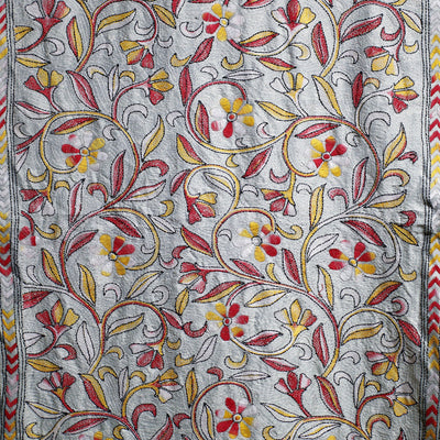 Bengal Kantha Hand Embroidery Tussar Silk Wall Hanging (79 x 22 in)