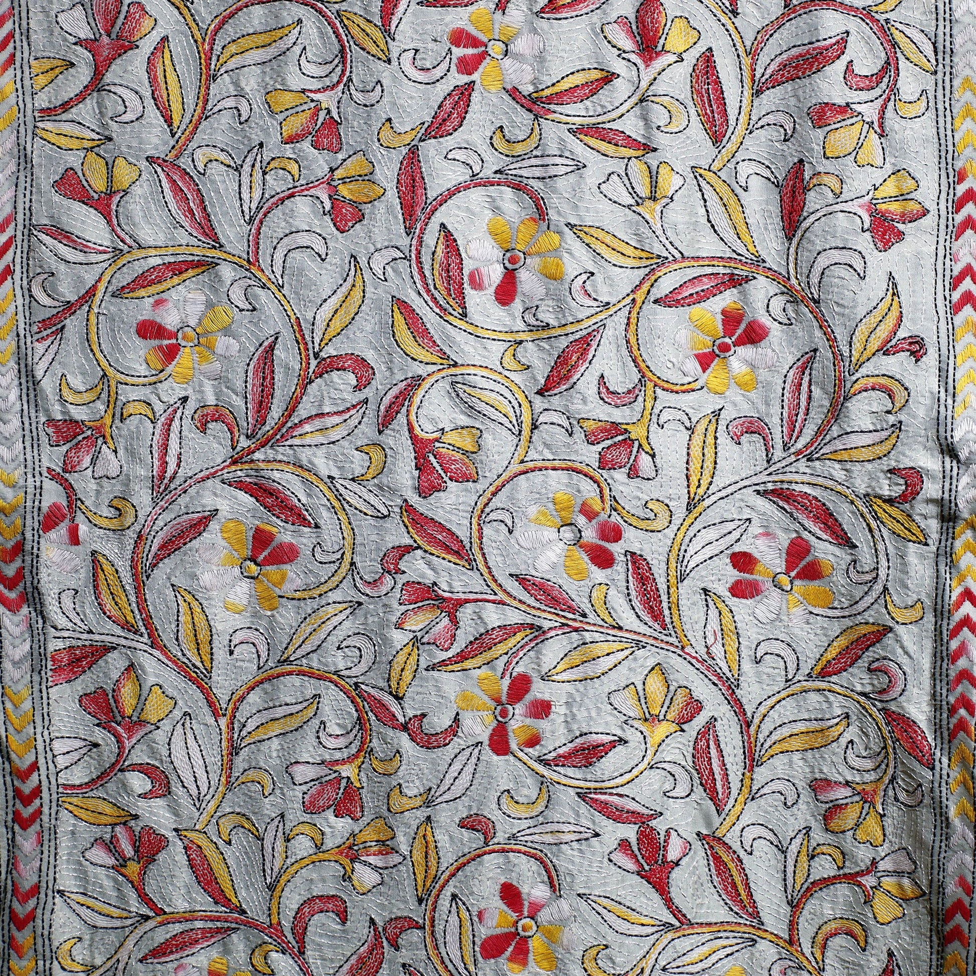 Bengal Kantha Hand Embroidery Tussar Silk Wall Hanging (79 x 22 in)