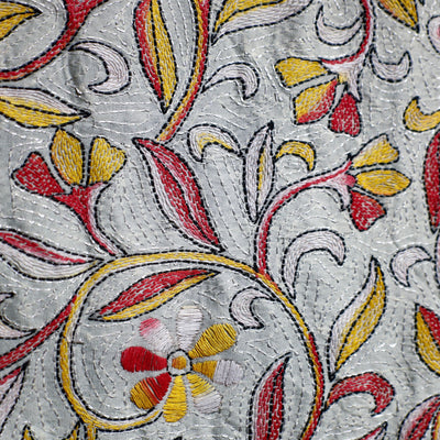 Bengal Kantha Hand Embroidery Tussar Silk Wall Hanging (79 x 22 in)