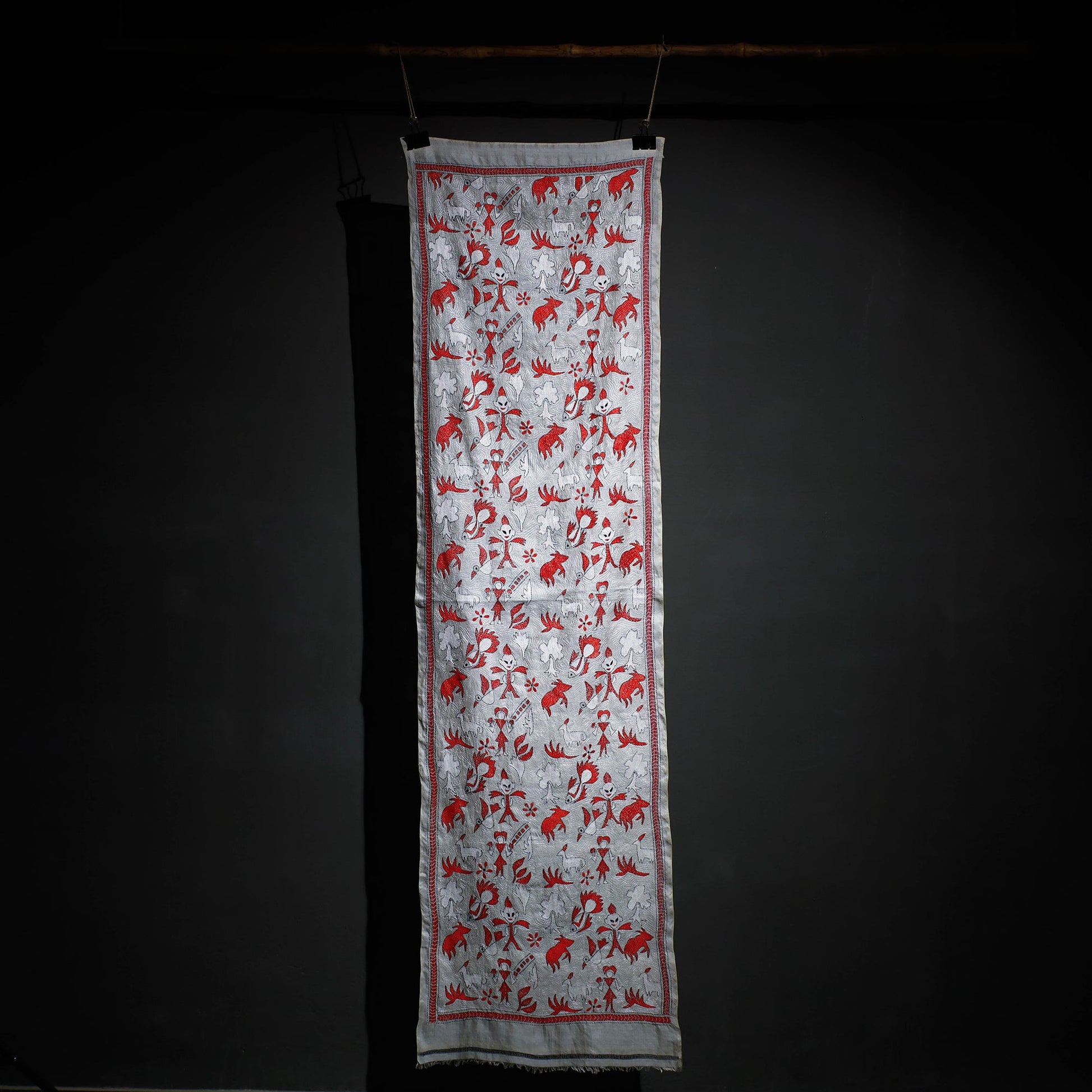 Bengal Kantha Hand Embroidery Tussar Silk Wall Hanging (84 x 23 in) 21