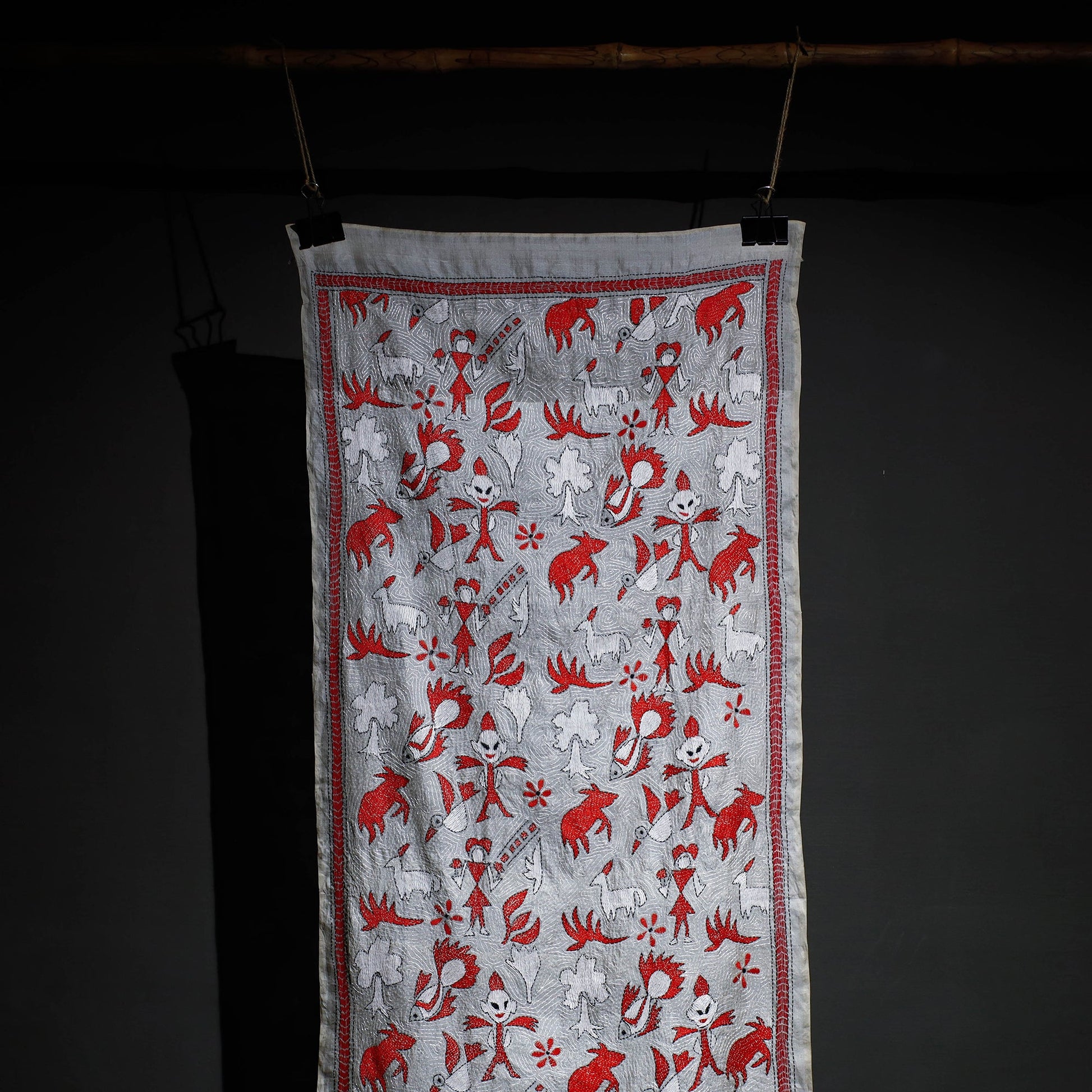 Bengal Kantha Hand Embroidery Tussar Silk Wall Hanging (84 x 23 in) 21