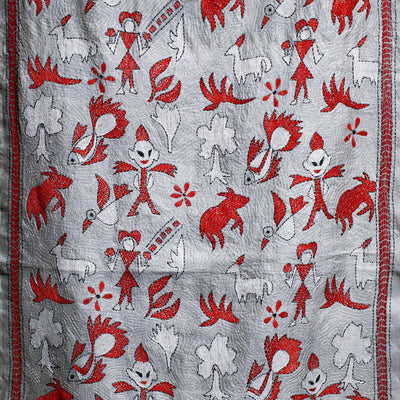 Bengal Kantha Hand Embroidery Tussar Silk Wall Hanging (84 x 23 in) 21