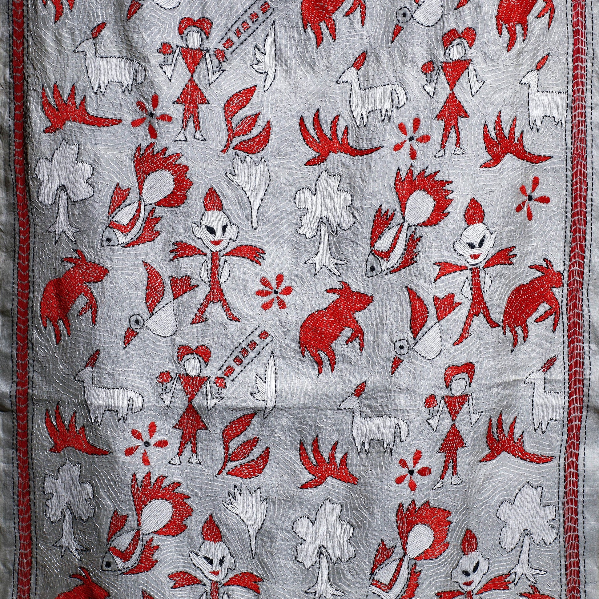 Bengal Kantha Hand Embroidery Tussar Silk Wall Hanging (84 x 23 in) 21