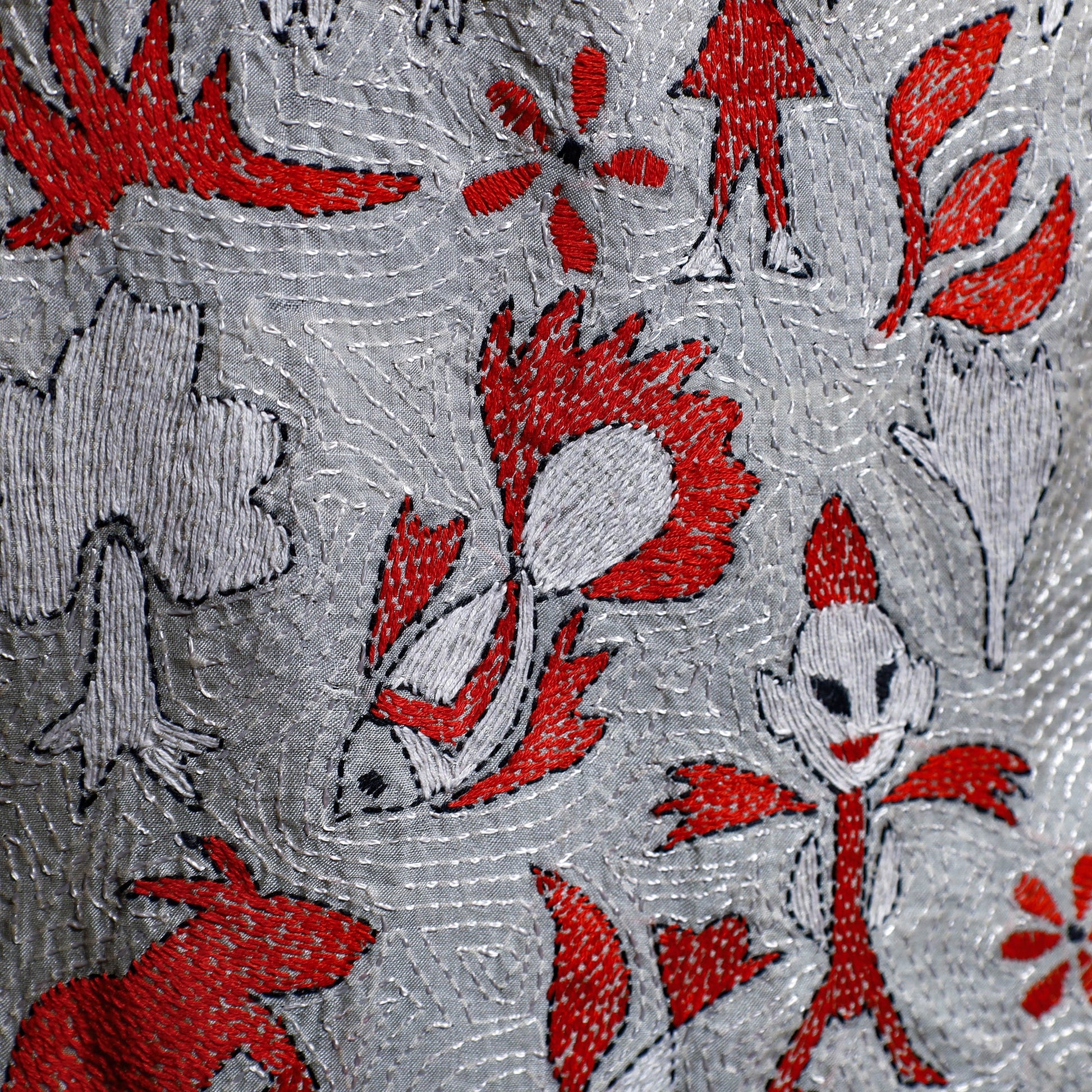 Bengal Kantha Hand Embroidery Tussar Silk Wall Hanging (84 x 23 in) 21