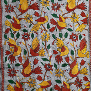 Bengal Kantha Hand Embroidery Tussar Silk Wall Hanging (84 x 23 in) 22