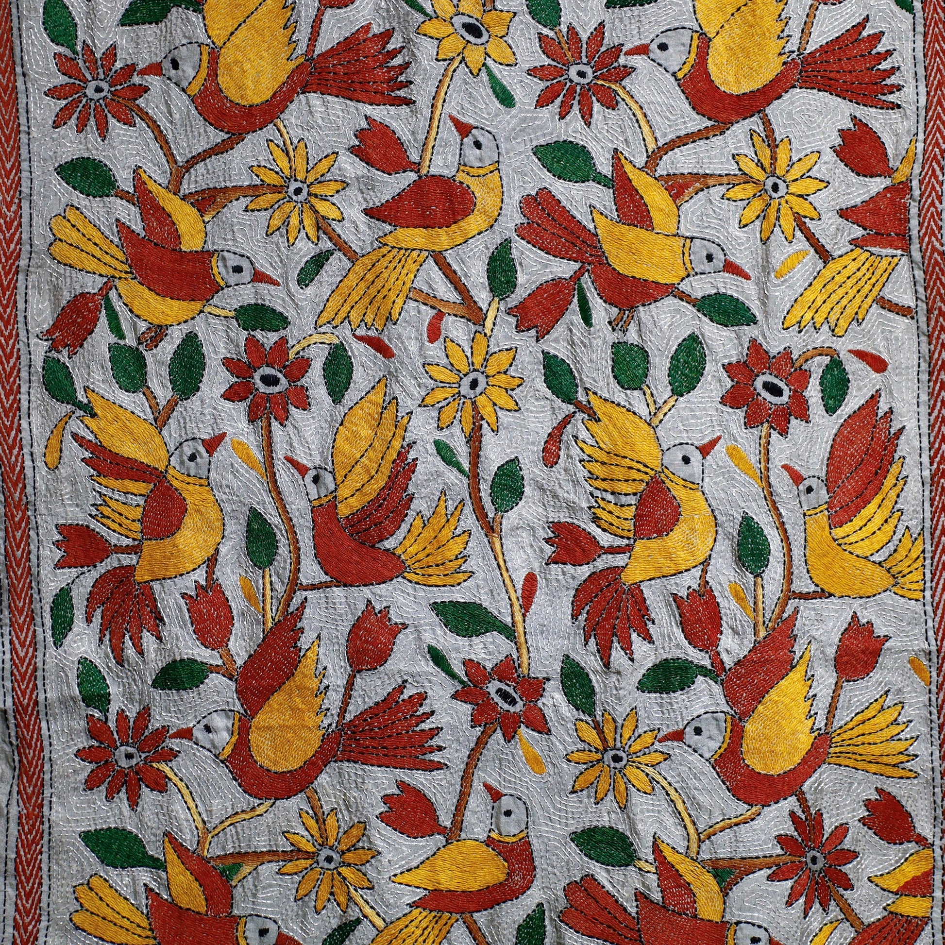 Bengal Kantha Hand Embroidery Tussar Silk Wall Hanging (84 x 23 in) 22