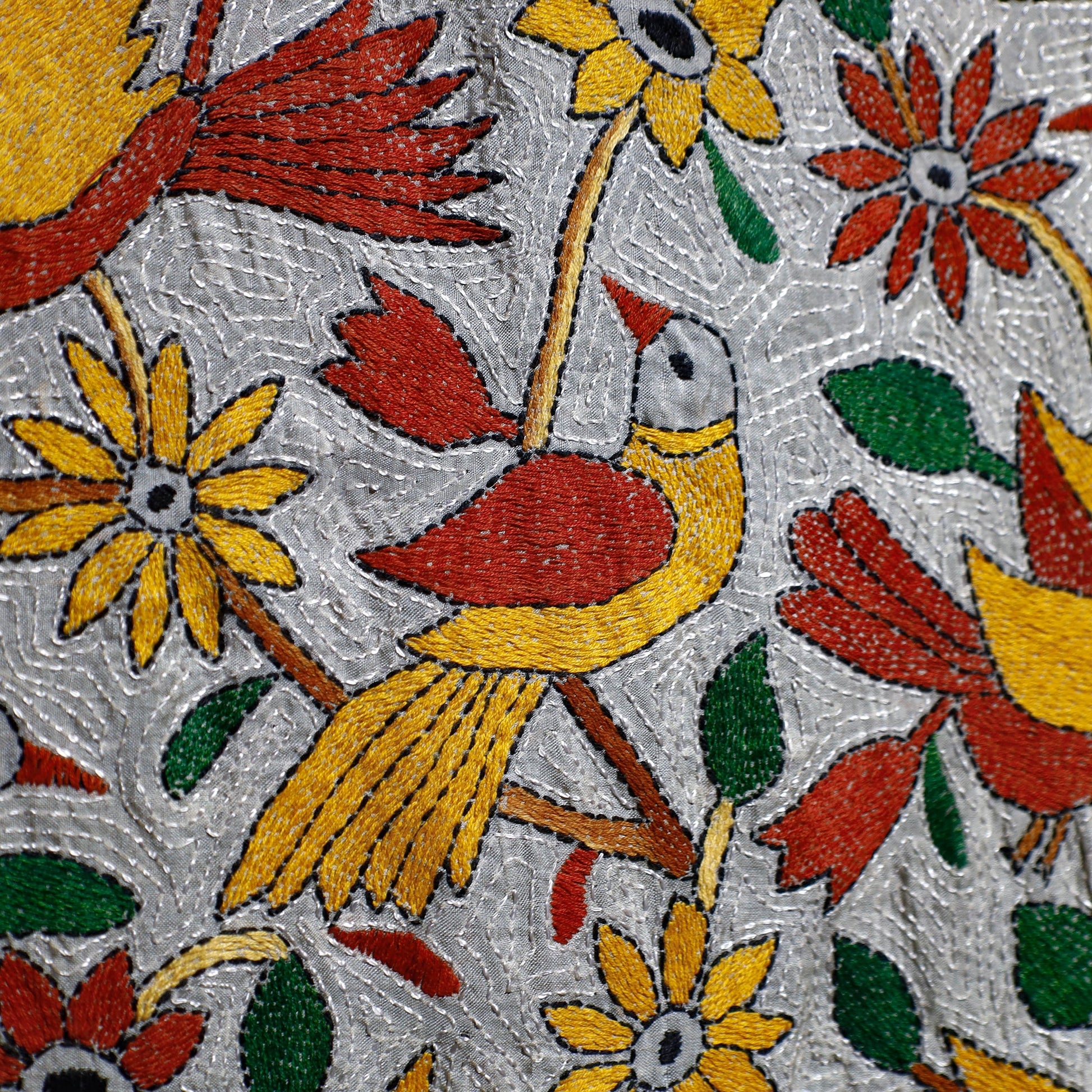 Bengal Kantha Hand Embroidery Tussar Silk Wall Hanging (84 x 23 in) 22