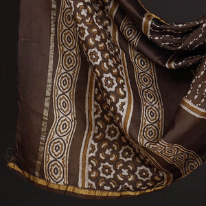 Brown - 3pc Akola Block Printed Chanderi Silk Suit Material Set