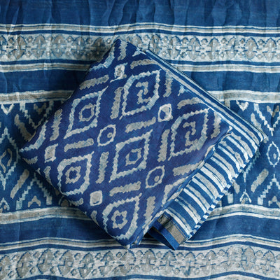 Blue - 3pc Akola Block Printed Chanderi Silk Suit Material Set