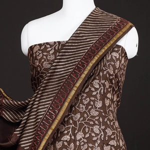 Brown - 3pc Akola Block Printed Chanderi Silk Suit Material Set