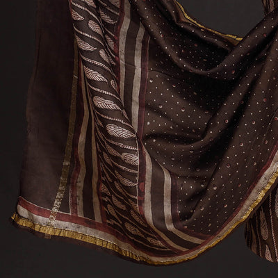 Brown - 3pc Akola Block Printed Chanderi Silk Suit Material Set