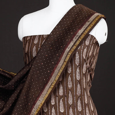 Brown - 3pc Akola Block Printed Chanderi Silk Suit Material Set