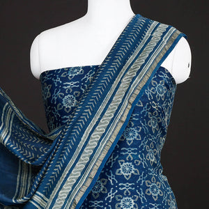 Blue - 3pc Akola Block Printed Chanderi Silk Suit Material Set