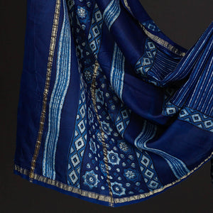 Blue - 3pc Akola Block Printed Chanderi Silk Suit Material Set