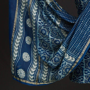 Blue - 3pc Akola Block Printed Chanderi Silk Suit Material Set