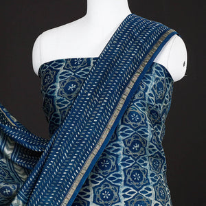 Blue - 3pc Akola Block Printed Chanderi Silk Suit Material Set
