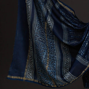 Blue - 3pc Akola Block Printed Chanderi Silk Suit Material Set