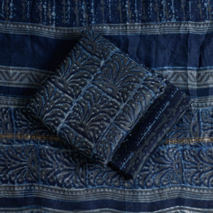 Blue - 3pc Akola Block Printed Chanderi Silk Suit Material Set