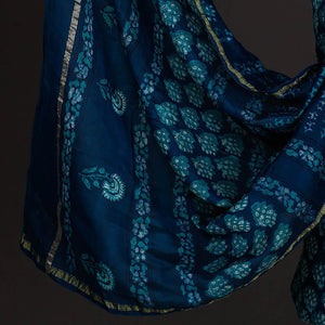 Blue - 3pc Akola Block Printed Chanderi Silk Suit Material Set