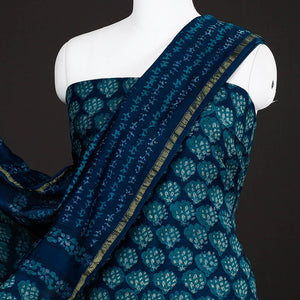 Blue - 3pc Akola Block Printed Chanderi Silk Suit Material Set