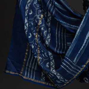 Blue - 3pc Akola Block Printed Chanderi Silk Suit Material Set