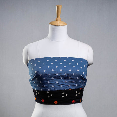 Blue - Bandhani Tie-Dye Cotton Blouse Piece