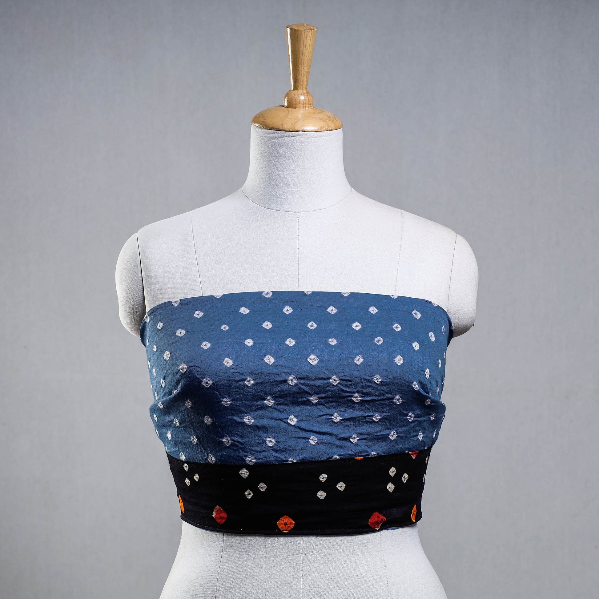 Blue - Bandhani Tie-Dye Cotton Blouse Piece