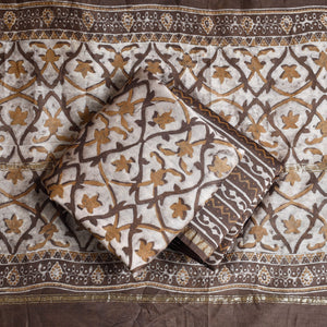 Brown - 3pc Akola Block Printed Chanderi Silk Suit Material Set