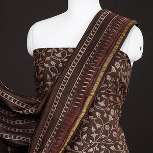 Brown - 3pc Akola Block Printed Chanderi Silk Suit Material Set