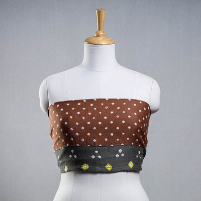 Brown - Bandhani Tie-Dye Cotton Blouse Piece