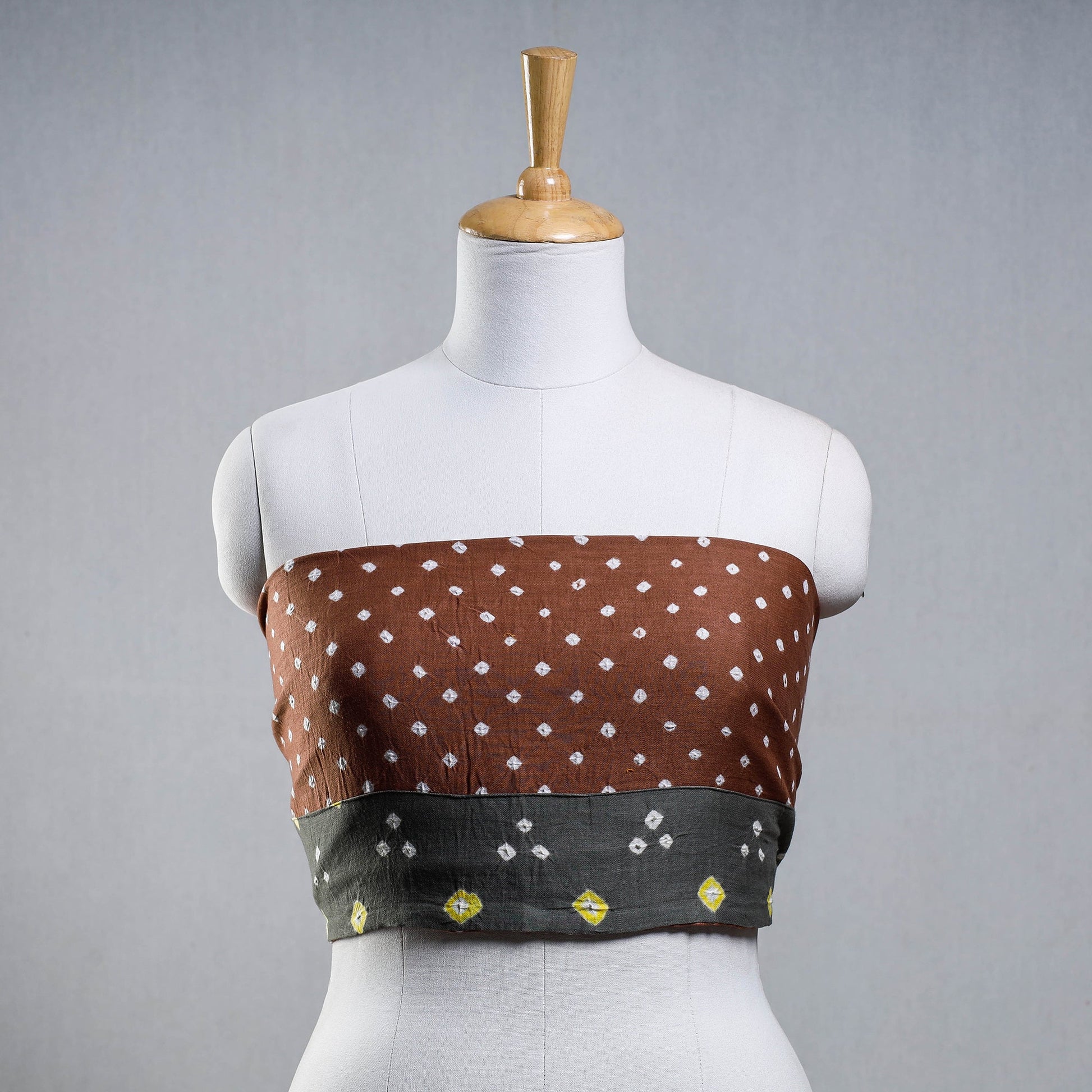 Brown - Bandhani Tie-Dye Cotton Blouse Piece