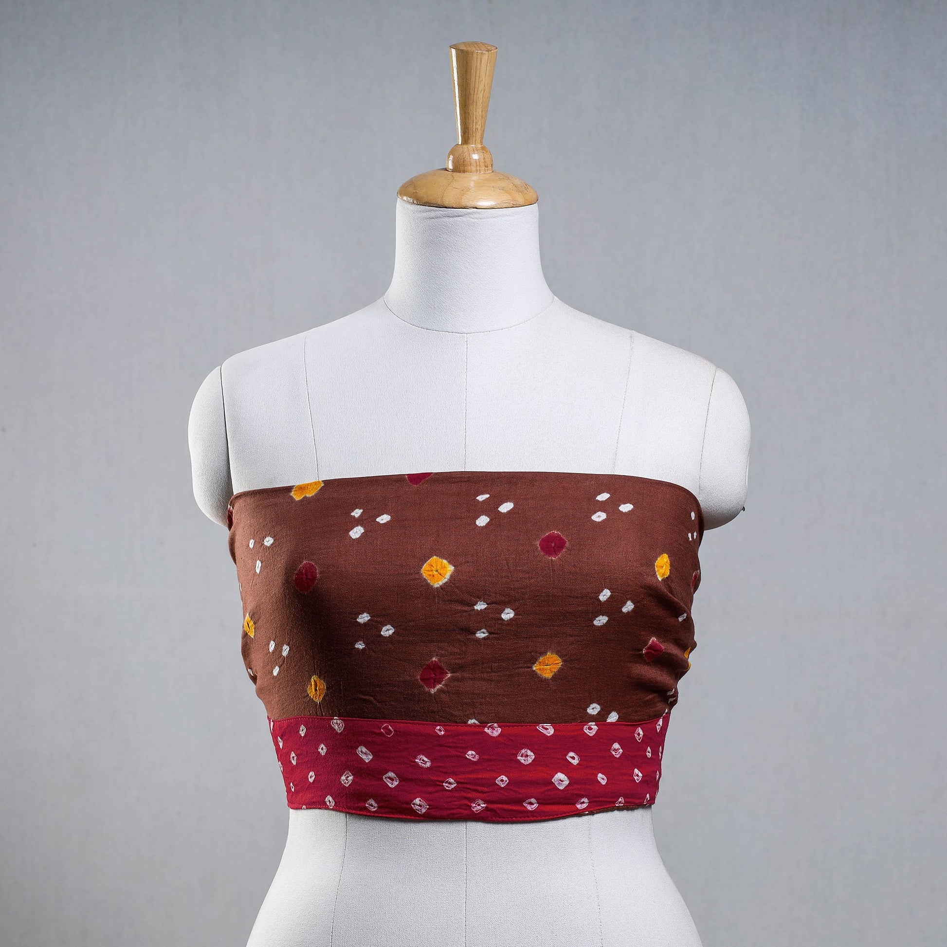 Brown - Rangoli Bandhani Tie-Dye Cotton Blouse Piece