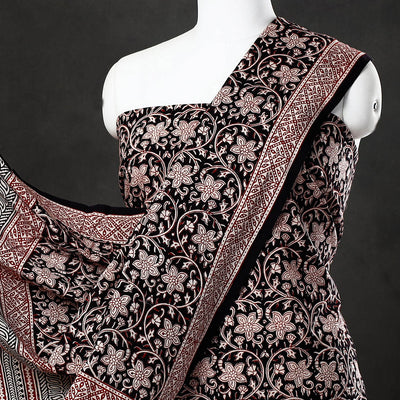 Black - 3pc Natural Dyed Cotton Bagh Print Suit Material Set 31