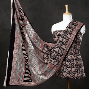 Black - 3pc Natural Dyed Cotton Bagh Print Suit Material Set 31