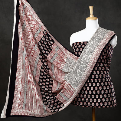 Black - 3pc Natural Dyed Cotton Bagh Print Suit Material Set 32