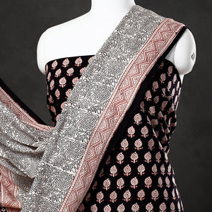 Black - 3pc Natural Dyed Cotton Bagh Print Suit Material Set 35