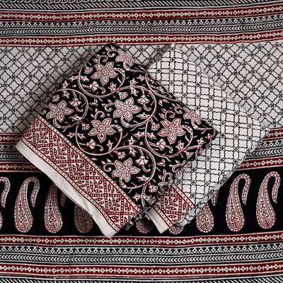 Black - 3pc Natural Dyed Cotton Bagh Print Suit Material Set 31
