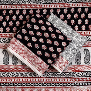 Black - 3pc Natural Dyed Cotton Bagh Print Suit Material Set 35