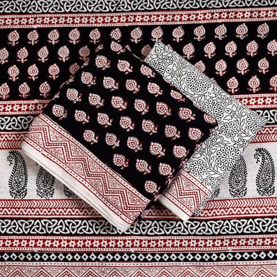 Black - 3pc Natural Dyed Cotton Bagh Print Suit Material Set 35