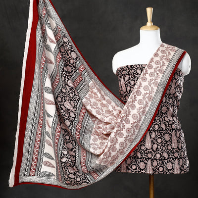 Black - 3pc Natural Dyed Cotton Bagh Print Suit Material Set 42