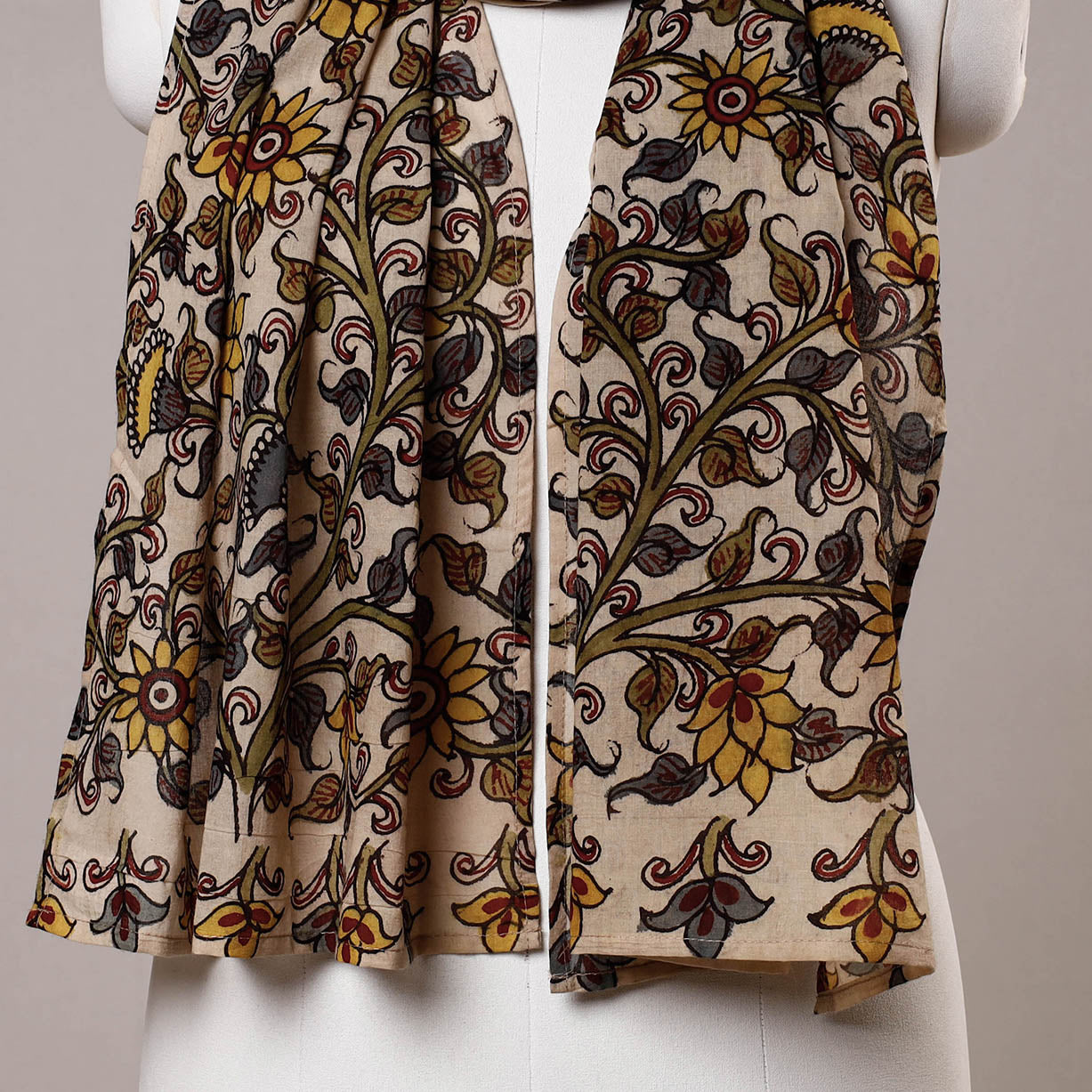 Beige - Handpainted Kalamkari Cotton Stole